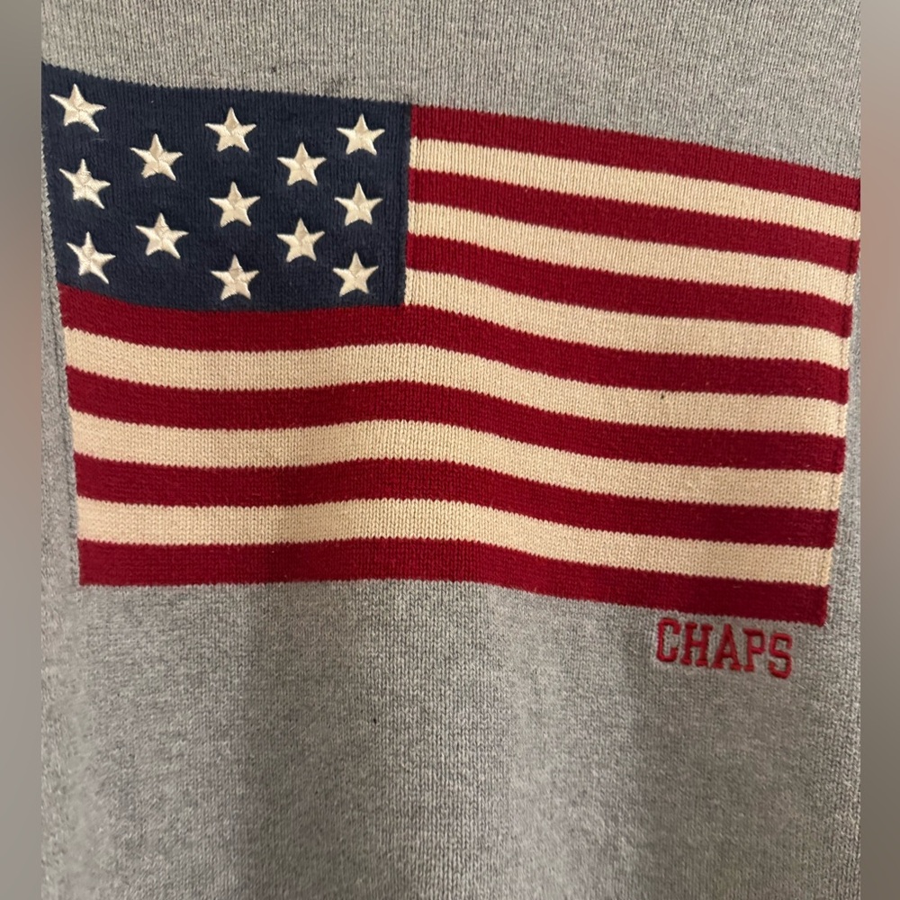 Chaps Vintage Americana Gray American Flag Sweater Size Large - Picture 2 of 7